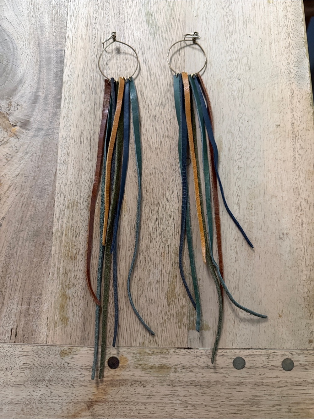 Fringed Multi-Color Leather Hoop Earrings - Boho Women's Accessories